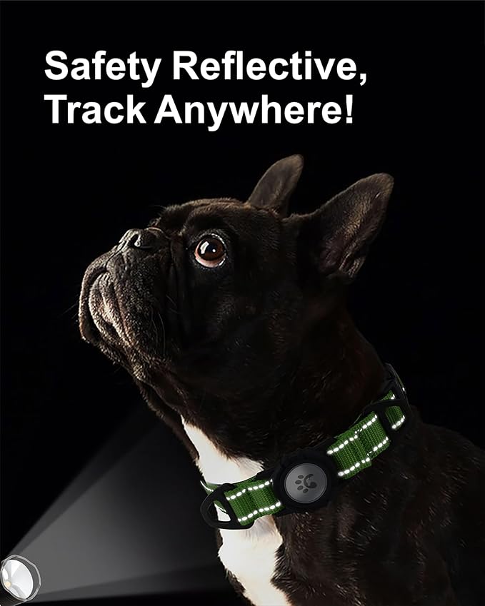 TagME Airtag Dog Collar,Waterproof Reflective Pet Collar with Airtag Holder,Soft Padded and Double D-Rings for Puppy,Green