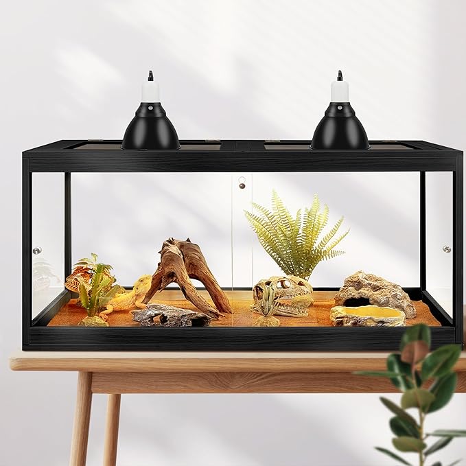 PROLEE Bearded Dragon Tank,Tempered Glass Reptile Tank with Mesh Roof and Front Sliding Door,Anti-Scratch Lizard Tank,Spacious Reptile Enclosure for Snakes,Lguanas (Black, 81Gallons,48"x20"x20")