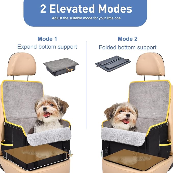 JESPET & GOOPAWS Dog Car Seat, Portable Dog Car Travel Bed with Clip-On Safety Leash, Briefcase Shape Waterproof Dog Booster Car Seat, Suitable for Pets Up to 25lbs