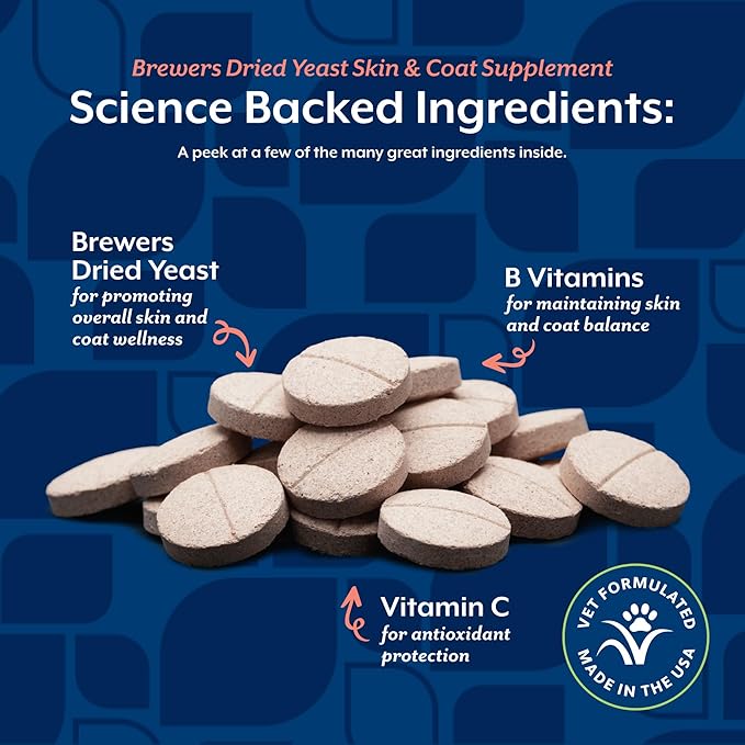 NaturVet Brewers Dried Yeast Formula with Garlic Flavoring Plus Vitamins for Dogs and Cats, Chewable Tablets, Made in The USA with Globally Source Ingredients 1000 Count