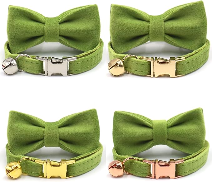 Personalized Cat Collars with Bells Custom Cat Collar with Name Tag Cute Soft Small Cat Collar for Boy and Girl Cats Kitten (Matcha Green)