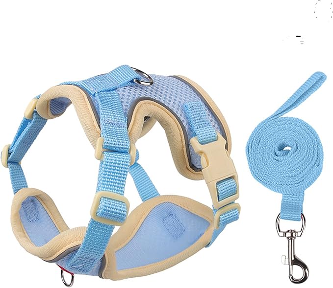Cat Harness and Leash Set for Walking – Escape-Proof Reflective Vest for Cats and Small Dogs, Adjustable Soft Air Mesh with Pressure-Reducing Design, 4.92ft (Light Brown & Blue, XL)