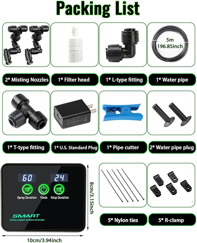 Reptile Humidifiers Smart Misting System, Reptile Mister Automatic with Timer, Terrariums Humidifier with 360°Adjustable Misting Nozzles, Spray Kit for Rainforest Plants Amphibian