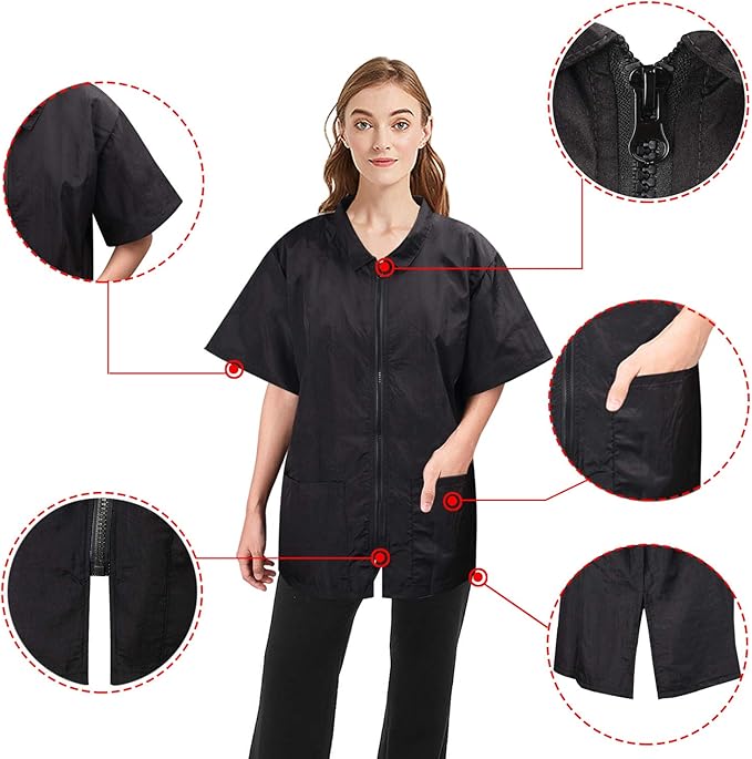 Noverlife Pet Groomer Jacket with Full Zipper, M Size, Dog Cat Grooming Cloth Apron, Cosmetology Uniforms for Men and Women