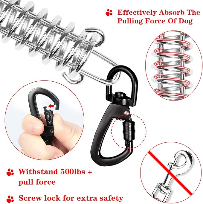 Red Chew Proof 30FT Dog Tie Out Cable, Heavy Duty Dog Lead for Yard & Camping