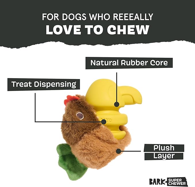 Barkbox Fowl Play Treat Dispensing Hard Core Plush Toy for Aggressive Chewers - Large