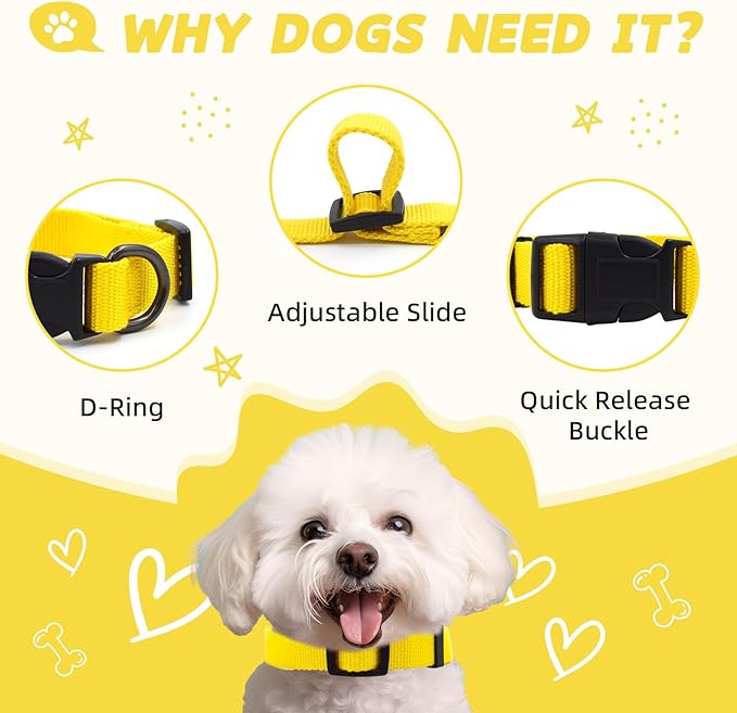 Yellow Dog Collar for Large Dog, Breathable, Anti-Odor & Soft, Comfortable for Sensitive Skin Puppies, 90% Bamboo Rayon, Adjustable Quick-Release Buckle Pet Collar for Large Breeds