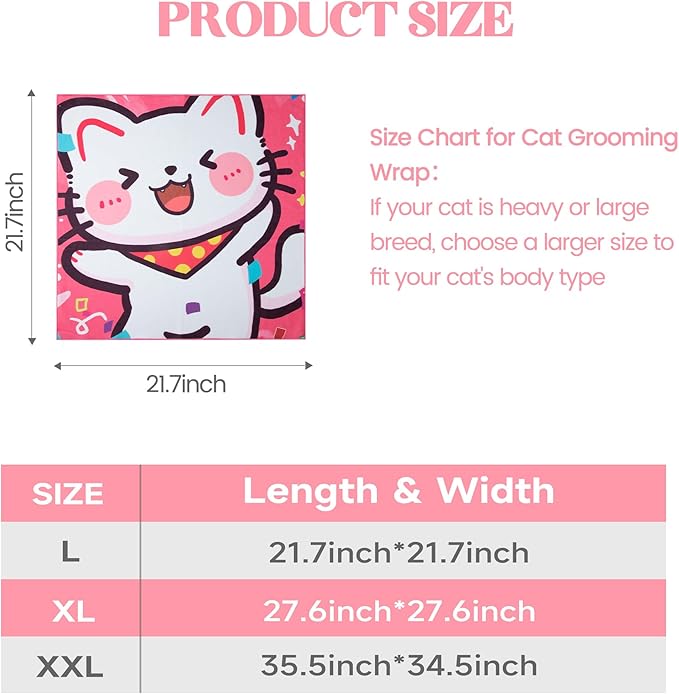 21.7" Cat Wrap for Cutting Nails, Cat Restraint for Nail Clipping, Cat Swaddle Wrap for Kittens, Cat Burrito Wrap Can Be Applied to Cat Nail Trimming, Large, Within 6lbs