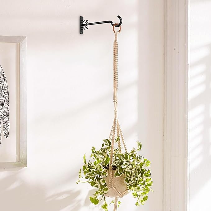 BOLITE Bird Feeder Hangers, 8 Inch Hanging Plant Brackets Outdoor or Indoor, Wall Hooks for Hanging Hummingbird Feeders, Bird Feeders, Planters, Lanterns, Wind Chimes, String Lights, 2 Pack, Black