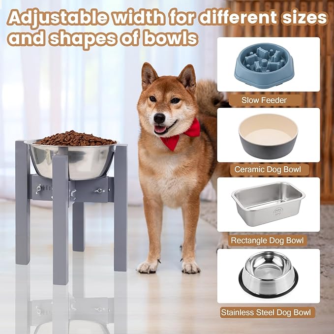 Elevated Dog Bowl Stand,Adjustable Dogs Food Stand for 7”-10” Bowls,Single DogBowl Holder 10” Tall for Medium Dogs Grey