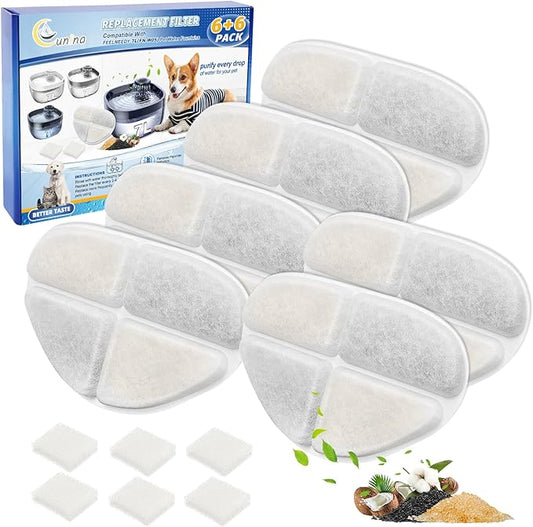 6+6 Pack Filter & Pump Sponges Dog Water Fountain Filters Replacement Compatible with FEELNEEDY 7L/1.8Gal Drinking Water Fountains(FN-W05), Cat Fountains Filter for Pet Automatic Bowl Dispenser