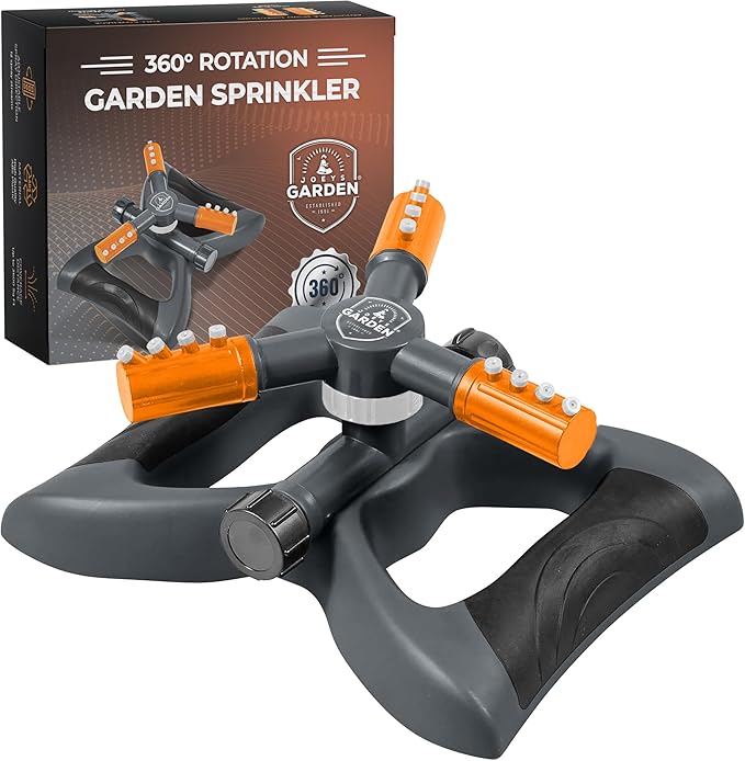 Joeys Sprinkler for Yard, Rotating Garden Sprinkler for Large Area Coverage, Lawn and Yard Sprinklers (Orange)