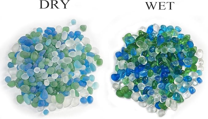 Sea Glass Stones, 0.85LB/385g Mix Blue Aquarium Gravel Rocks, Blue Green White Pebbles for Fish Tank, Sea Glass for Vase Filler Craft