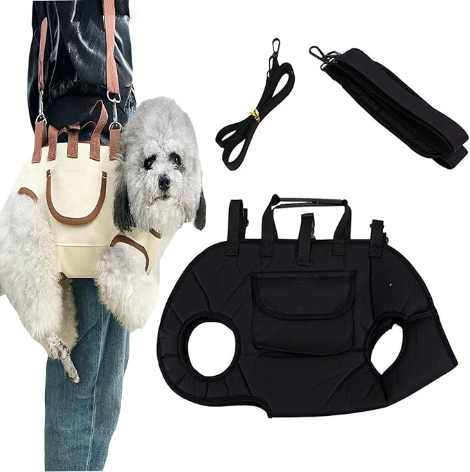 Dog Carrier Sling, Hands Free Shoulder Yorkie Carrier, Dog Full Body Lift Harness for Small Dogs-Portable Adjustable Breathable Vest Straps with Small Pet Treat Bag, for Dogs & Cats (Black, L)