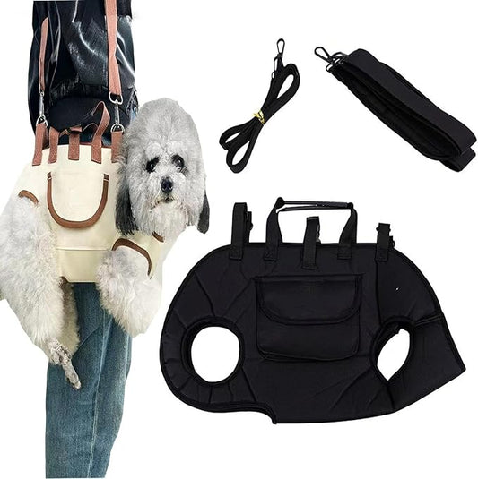 Dog Carrier Sling, Hands Free Shoulder Yorkie Carrier, Dog Full Body Lift Harness for Small Dogs-Portable Adjustable Breathable Vest Straps with Small Pet Treat Bag, for Dogs & Cats (Black, L)