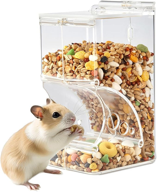 Automatic Feeder for Hamster with Gravity Feeding, Easy Refill, Transparent, Auto Food Dispenser for Hamsters Parrots Sugar Gliders and Other Small Animals (300 ML)