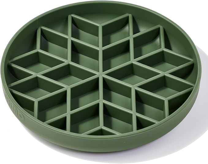 OHMO Slow Feeder Dog Bowls (Diamond, 8" Camo Green) Enrichment Toy Soft Silicone Food Safe Feeding Bowl Non Slip Suction Cup for All Breed Pet, Cat Slow Down Eating Dishes, Boredom and Anxiety Reducer