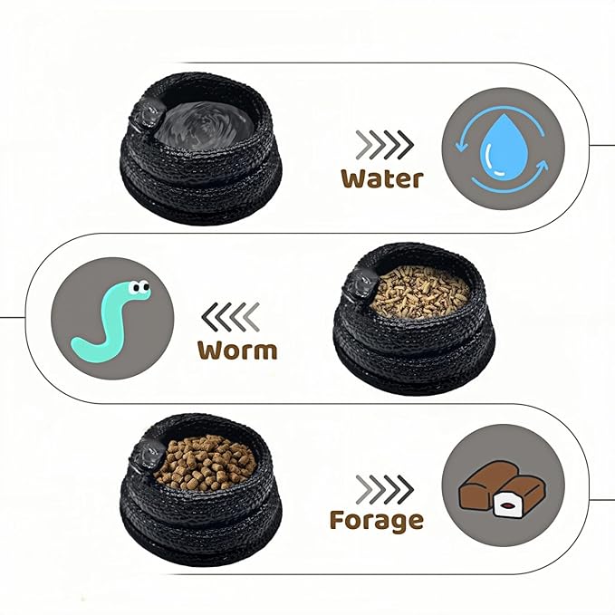 Snake-Shaped Reptile Water Dish & Food Bowl - Small Resin Terrarium Bowl for Bearded Dragon, Leopard Gecko, Hermit Crab, Tortoise, Frog, Lizard, Snake Habitat Tank Accessories