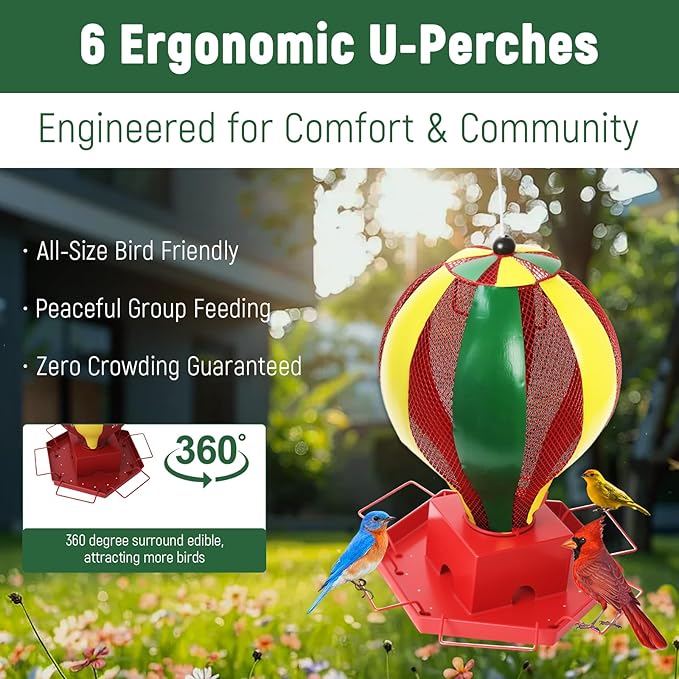 Bird Feeder for Outdoors, Fanosy Squirrel Proof Outside Hanging Birds Feeding All Metal Brushed, Large 6lb Capacity, Weather Resistant, Unique Design Feeders for Garden Use