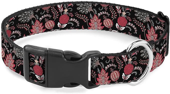 Red Floral Leaf Black Pet Collar Cat Dog Neck Strap Quick Release Buckle Adjustable Female Male Puppy Corgi