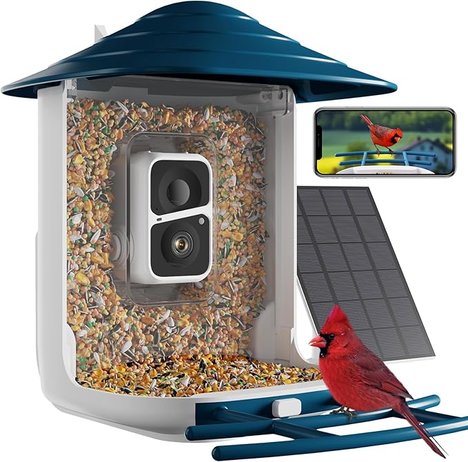 Dzees Smart Bird Feeder with Camera, Wildlife Feeder Camera Wireless Outdoor, AI Identify Bird Species, Auto Capture Videos, 2K HD with Solar Powered, Ideal Gift for Parents