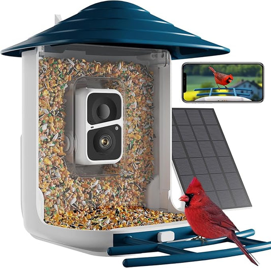 Dzees Smart Bird Feeder with Camera, Wildlife Feeder Camera Wireless Outdoor, AI Identify Bird Species, Auto Capture Videos, 2K HD with Solar Powered, Ideal Gift for Parents