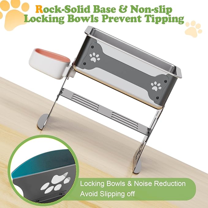 3 Gallon Elevated Large Dog Water Bowl, 3 Height Adjustable Stainless Steel Raised Dog Water Bowl Stand for Large Breed, Metal Pet Bowl Stand for Relief Joint Pressure, Easy Clean (Gray)