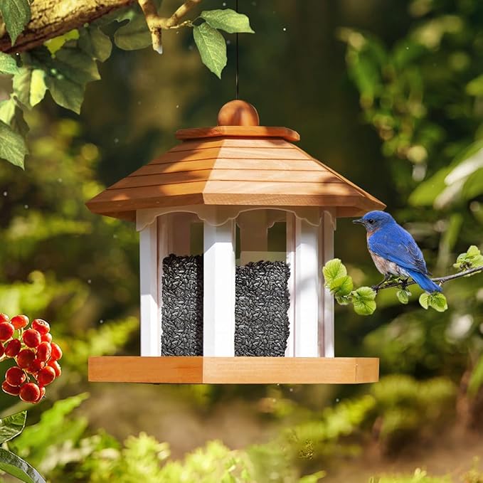 2025 New Large Gazebo Bird Feeders for Outside Clearance - Bird Feeder Kit for Adults to Build- Hanging Birdfeeder for Outdoor-Rust Proof Mesh-Cedar Wood Longtime Lasting-(6 Lbs Capacity)