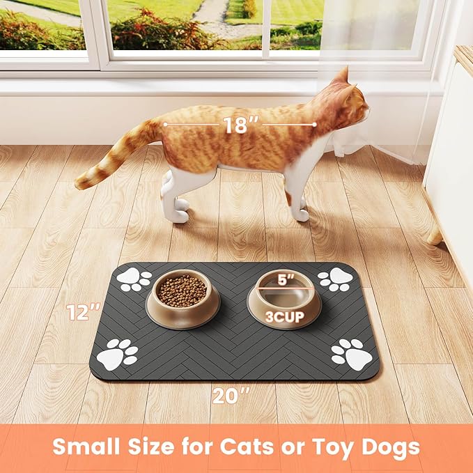 Pet Feeding Mat-Absorbent Pet Placemat for Food and Water Bowl, with Waterproof Rubber Backing, Quick Dry Water Dispenser Mat for Dog and Cat (16"x24", Beige)