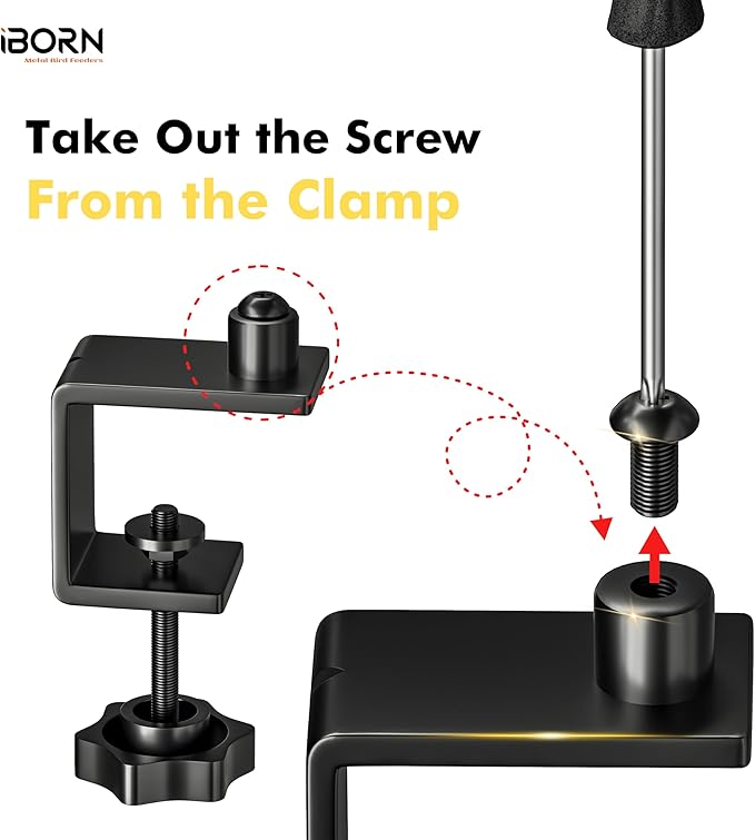 iBorn Bird Bath,Deck Mounted Bird Baths 12inch,Birdbath for Outside with Clamp 3.2inch,BPA-Free Bowl,Chew-Proof,Fully Detachable Design,Easy Clean & Refill,Gray,1 Pack（Not Include Fountain）