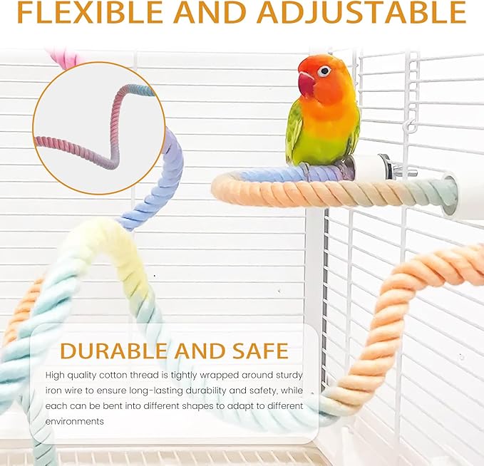 4-Piece Bird Toys for Parrots - 360° Rotating Wooden Perches for Cages, Interactive Bird Cage Accessories with Swing & Ladder, Suitable for Small-Medium Parrots, Parakeets, Cockatiels
