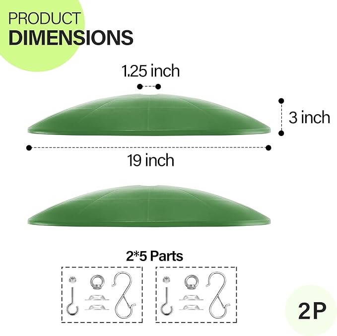 19" Extra Large Squirrel Baffle,Hummingbird Feeder Shade Dome Cover, Bird Feeder Rain Guard, Hanging Squirrel Proof for Shepherd's Hook Outdoors (Green) 2 Pack