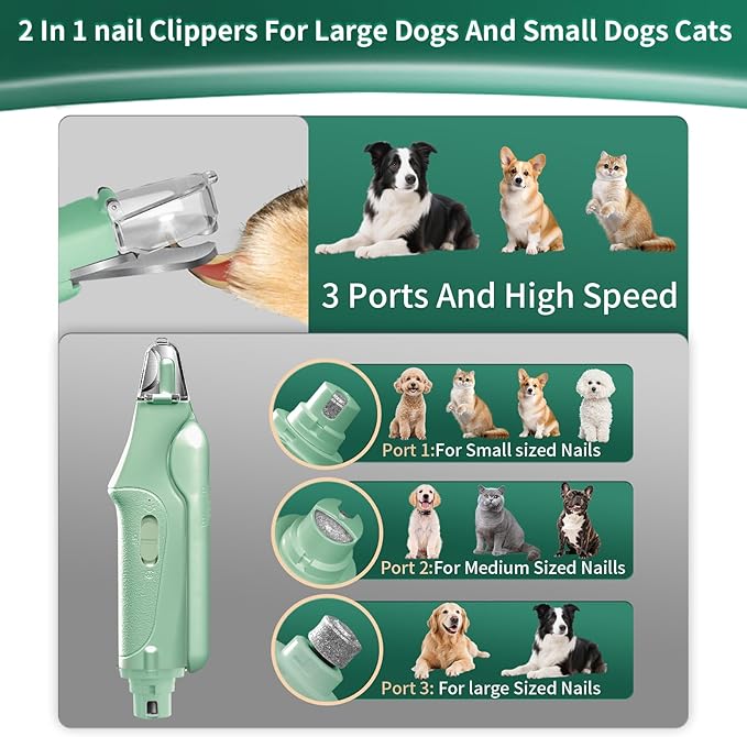 2 in 1 Dog Nail Clippers & Cat Nail Clippers Trimmers for Large Medium Small Dogs Cats Claw Trimmer Quick Sensor and Safety Guard USB Rechargeable with 2 LED Lights Dogs Nail Trimmer