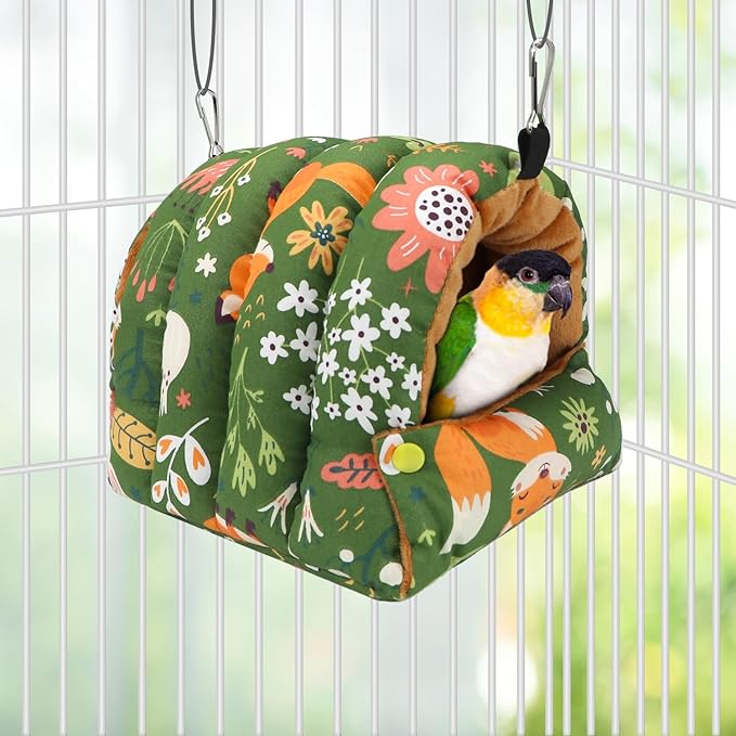 Wontee Bird Nest House Winter Warm Snuggle Hut Bird Bed Hanging Hammock for Parrots Budgies Parakeets Caique Senegal Cockatiels Conures (Medium, Green)