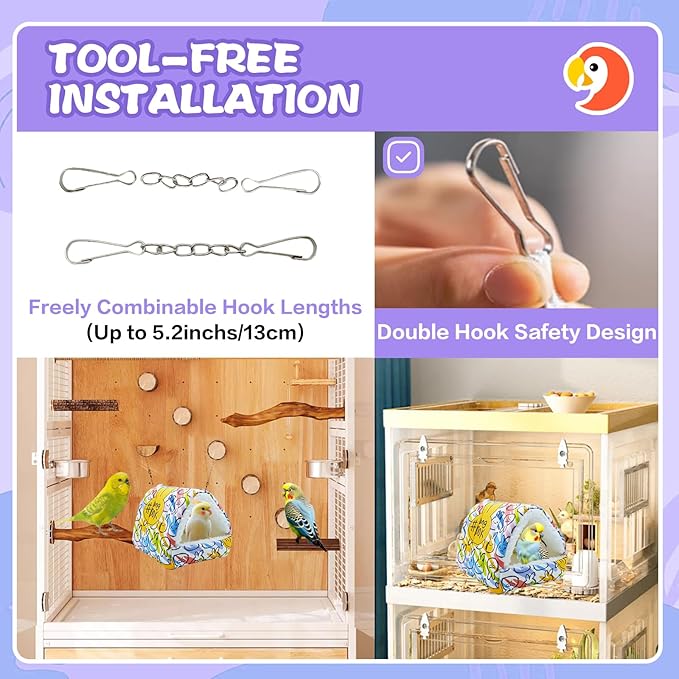 SUSOO Plush Warm Bird Nest House - Hanging Snuggle Bed Velvet Shed Hut Cage Fluffy Hideaway Winter Sleeping Hammock for Parrot Parakeet Conure Cockatiel Budgies Lovebird (Colorful, M)