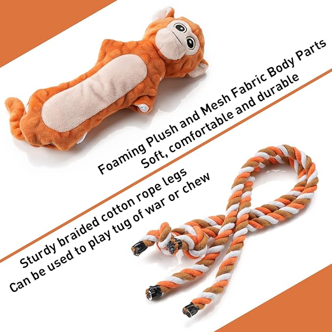 Dog Tug Toys, Stuffed Animal Dog Chew Toy, Cute Puppy Squeaky Dogs Plush Toys with Crinkle Paper for Small, Middle, Large Breed