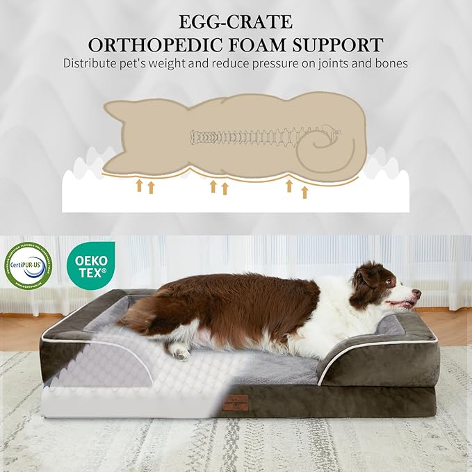 Comfort Expression Waterproof Orthopedic Foam Dog Beds for Large Dogs, Dog Beds Sofa Comfy Pet Bed with Washable Removable Cover & Non-Slip Bottom(Large,Dark Green)