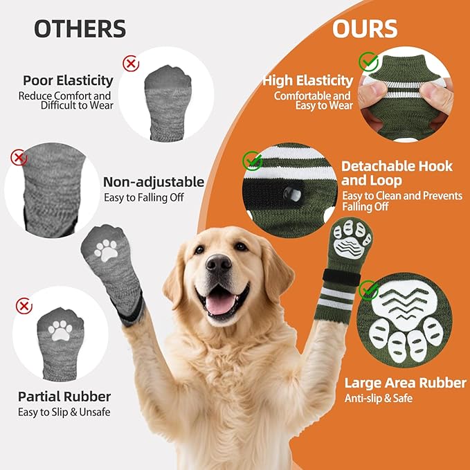 PUPTECK Non-slip Dog Socks to Prevent Licking Paws, Double Sides Dog Boots & Paw Protectors Booties Traction on Hardwood Floors Hot Pavement with Grippers, for Small Medium Large Senior Dogs, Green XL
