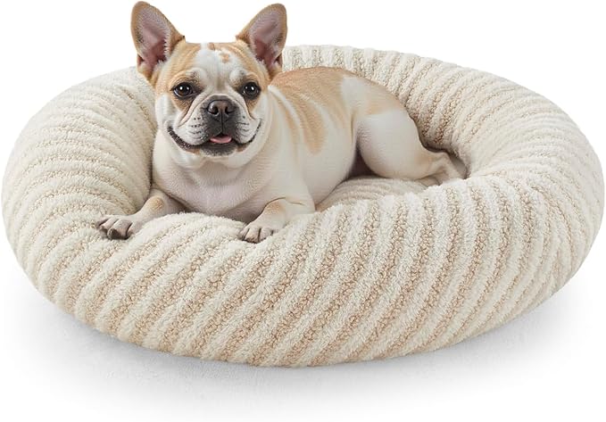 MIXJOY Dog Bed Medium Size Dogs, Washable Medium Dogs Bed with Removable Cover, Cozy Donut Dog Ded Fluffy Plush Faux Fur Pet Bed with Anti-Slip Bottom, 30"x30"x8", White