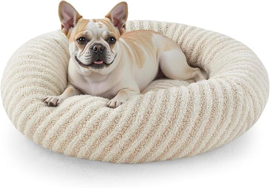 MIXJOY Dog Bed Medium Size Dogs, Washable Medium Dogs Bed with Removable Cover, Cozy Donut Dog Ded Fluffy Plush Faux Fur Pet Bed with Anti-Slip Bottom, 30"x30"x8", White