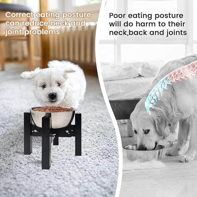 Elevated Dog Bowl Stand,Adjustable Dogs Food Stand for 6”-8” Bowls,Single DogBowl Holder 7” Tall for Cats and Small Dogs Black