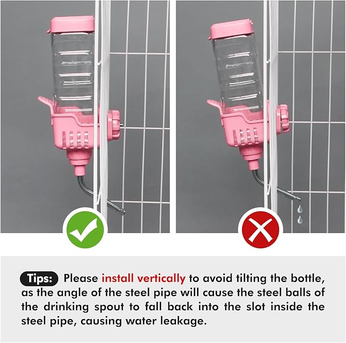 Vannon Small Animal Water Dispenser for Cage, 30oz Auto Feeding Crate Water Bottle for Rabbit, Chinchilla, Ferret, Guinea Pig, Squirrel, Hedgehog, Pet Nozzle Diameter: 10mm, BPA Free, Pink