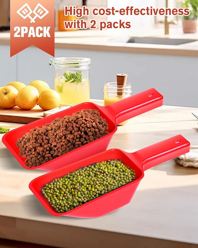 2 Cup Dog Food Scoop(2 Pack), Plastic Pet Food Scoop with Measuring Lines for Accurate Pet Food Portions,Dishwasher Safe (Red)