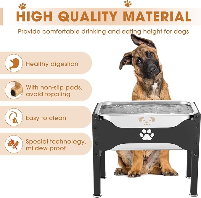 Honeydak 2 Sets Metal Elevated Dog Bowl with Stand Raised Stainless Steel Water Bowl Anti-Slip High Capacity Water Food Stand for Small Medium Large Breed Dog Indoor Outdoor(2.64 Gallons)