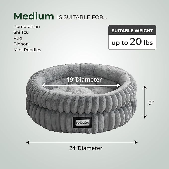 BALANCE Cat Bed Kitten Bed, Washable Round Cat Beds for Indoor Cats,Super Soft Plush Faux Fur Pet Bed for Puppy and Kitten with Anti-Slip Bottom