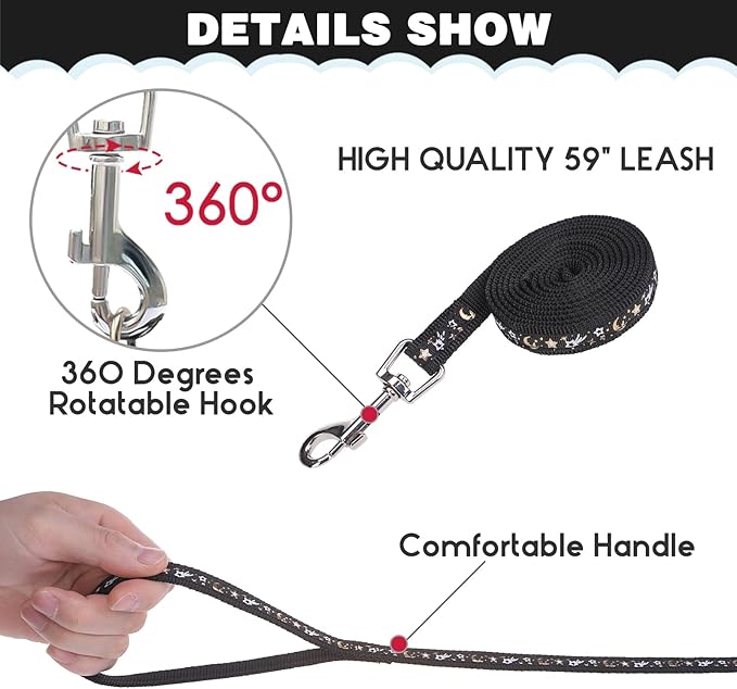 PAWCHIE Cat Harness with Leash and Collar Set - Escape Proof Adjustable Glow in The Dark Cat Harness for Kitty Outdoor Walking