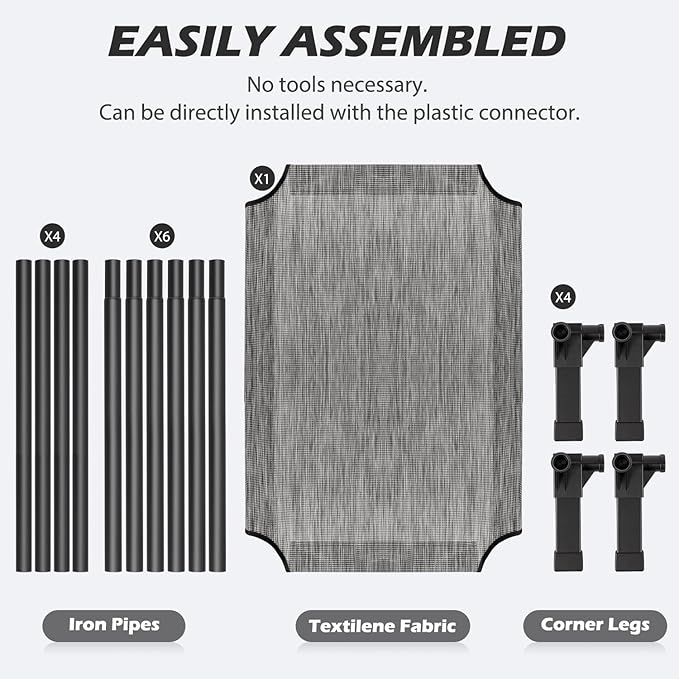 Heeyoo Elevated Dog Bed, Cooling Raised Pet Cot with Chew Proof Washable Breathable Mesh and Metal Frame, Portable Dog Cot Bed with No-Slip Feet for Outdoor or Indoor Use