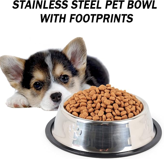 Hamiledyi Stainless Steel Dog Cat Bowl with Rubber Base 4 Pack Pet Feeder and Water Bowls Stackable Non-Slip Puppy Dishes for Small Medium Animals Kitten Rabbit