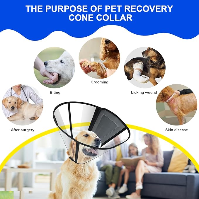 Lainergie Adjustable Soft Dog Cone Collar for After Surgery Recovery, Comfortable Pet Recovery Protective Collar for Medium Large Dogs, Elizabethan Dog Neck Collar (XL, Black)