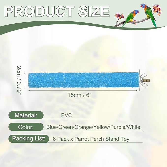 Parrot Perch, Wooden Parrot Perch Stand Toy, Paw Grinding Stick, Bird Cage Accessories, 6 x 0.6in (6 Colors, 6 Pcs) Birds Toys Intended for Cage/Parakeets/Conure/Budgie